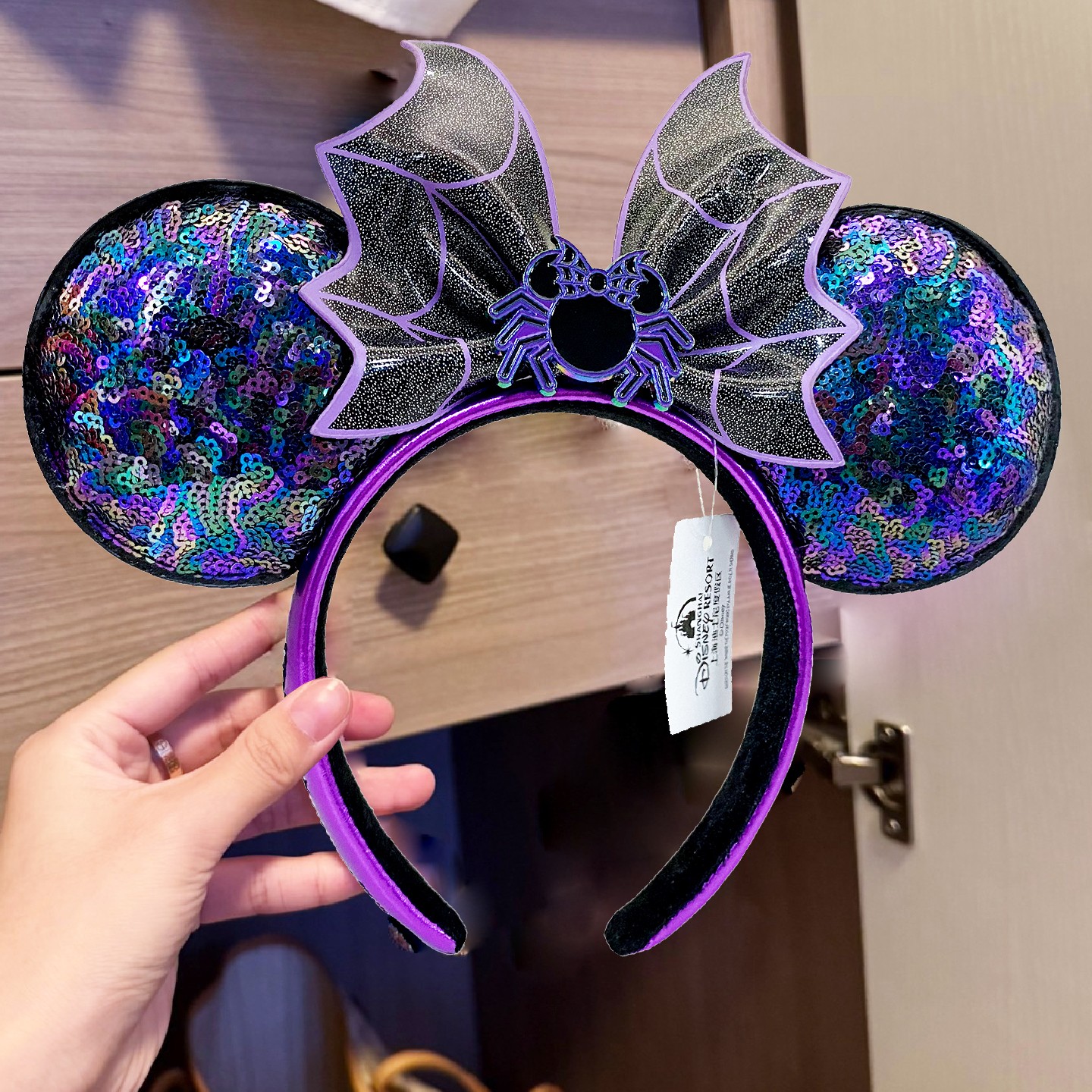 Loungefly Disney Parks 2025 Halloween Spiderweb Minnie Sequin Ears Headband