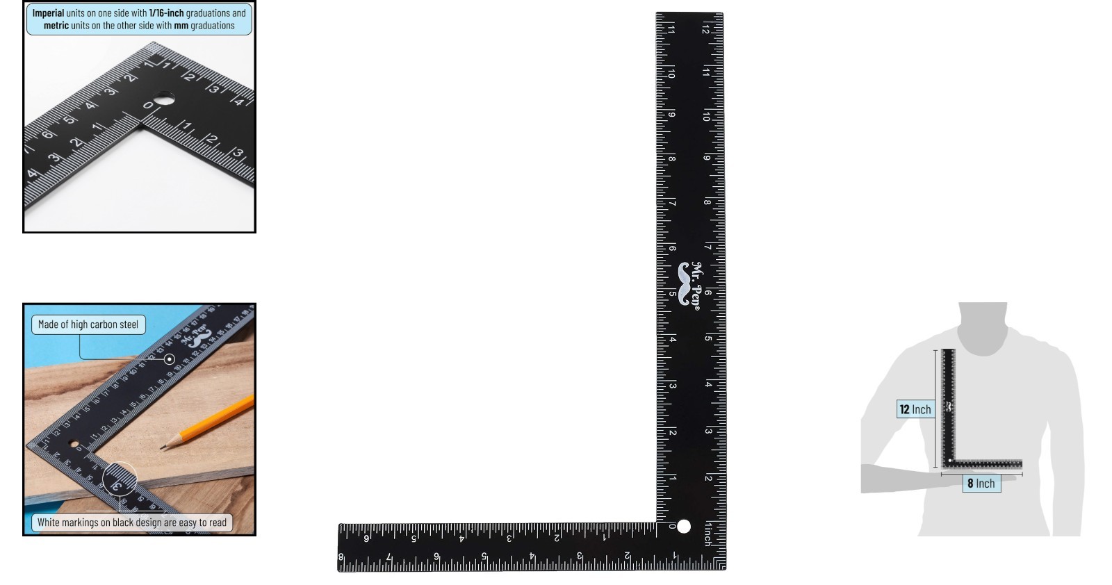 Professional Carpenter Square 8×12 – Dual-Sided Measurement for Precision Work