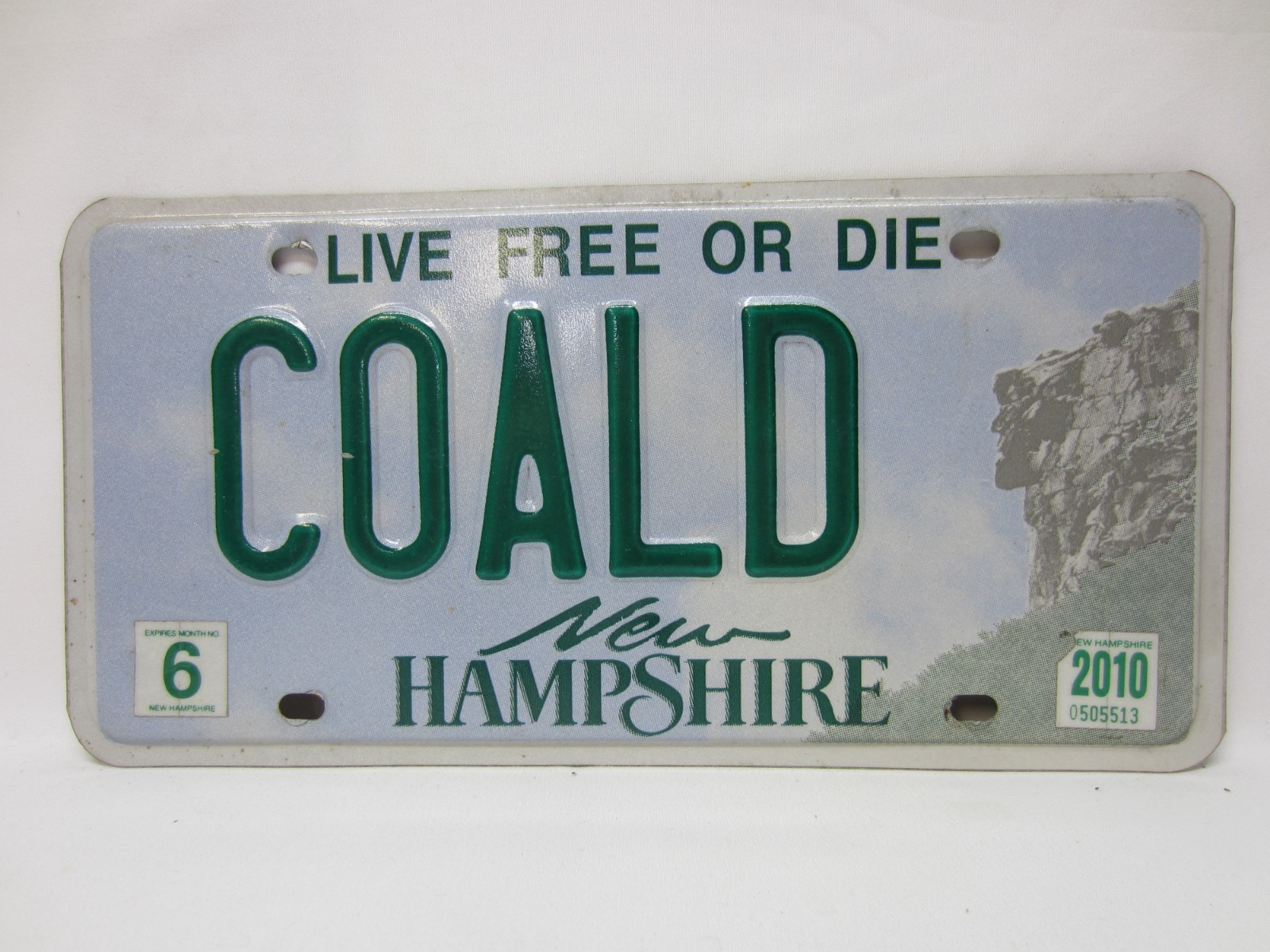 2010 New Hampshire Vanity License Plate “COALD” as pictured