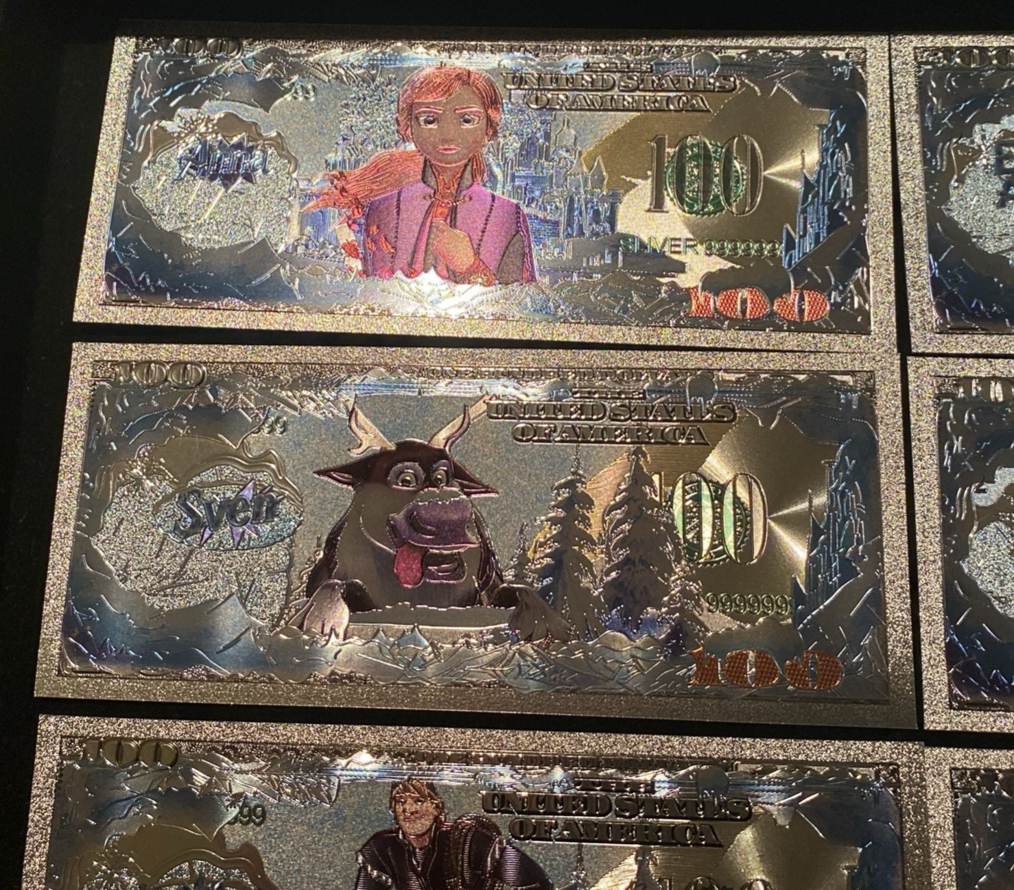 Frozen Silver Foil Novelty Banknote Set of 6 w/ COA Anna Elsa Olaf Kristoff