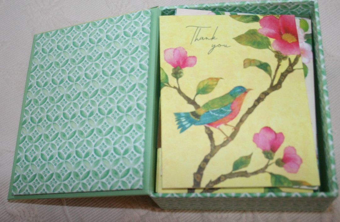 PAPYRUS THANK YOU 20 blank notecards & envelopes.4 designs with birds. 5″ x 4″.