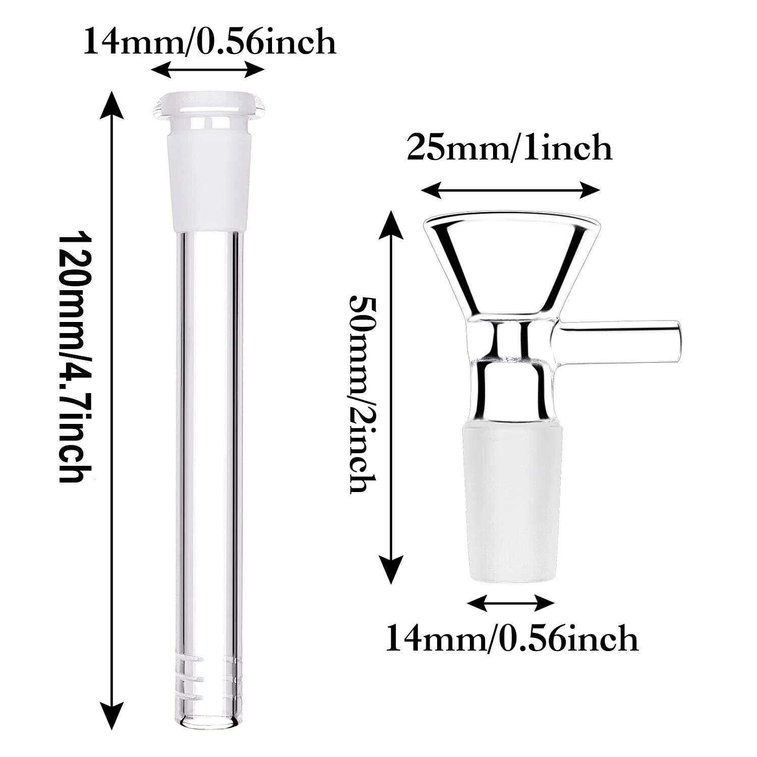 3PC 4.7 ”Glass Hookah Adapters Down Stem +3PC 14mm Bowl Water Pipe Brush Screen