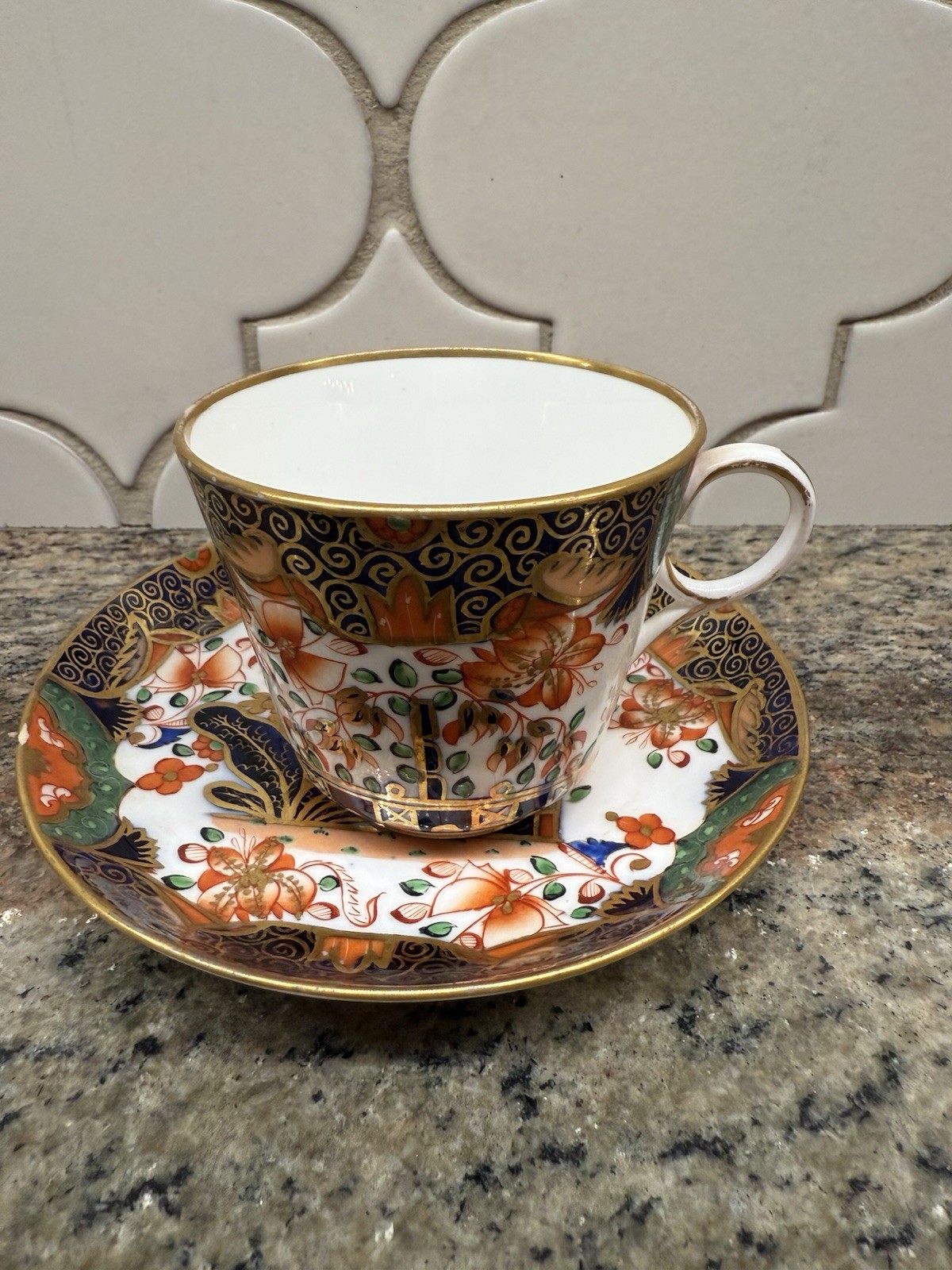 Copeland Spode Gold Imari Demi Tea Cup & Saucer 1875-1890 Blue Floral