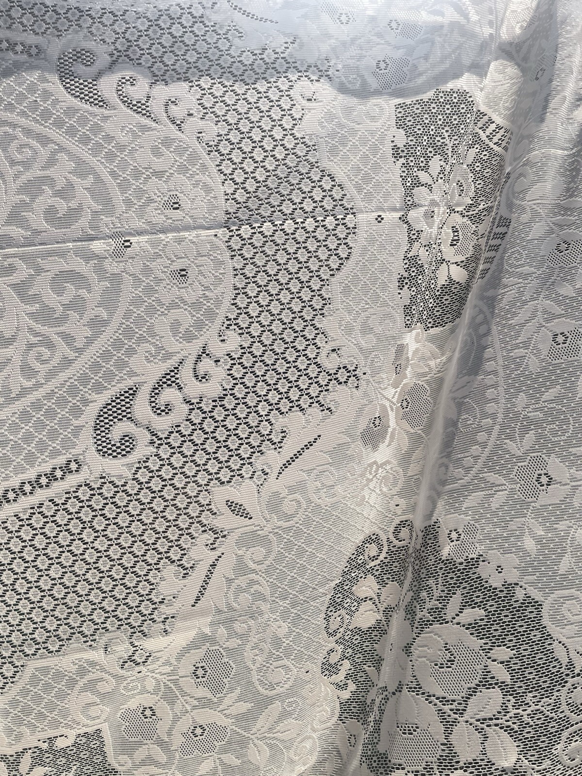 Vintage Nottingham Lace Large Polyester Tablecloth Beige 220x170cm (B83