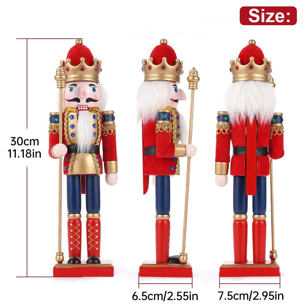 12in Wooden Nutcracker Soldier Christmas Decoration Vintage Decor Gift Red King