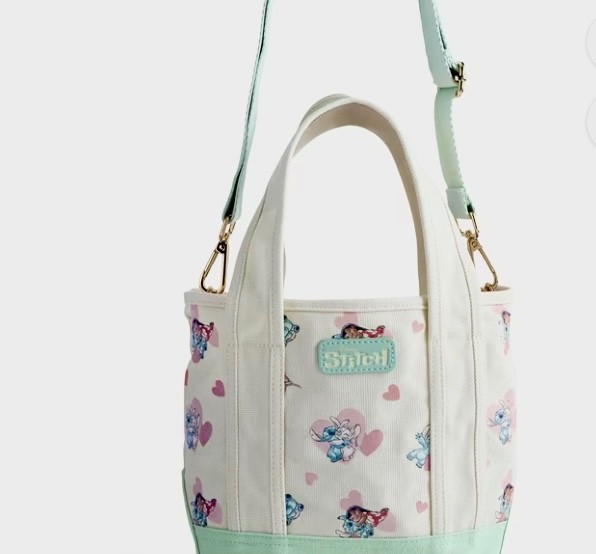 Disney Lilo & Stitch min Canvas Tote Bag Crossbody shoulder purse hearts 10x12x3