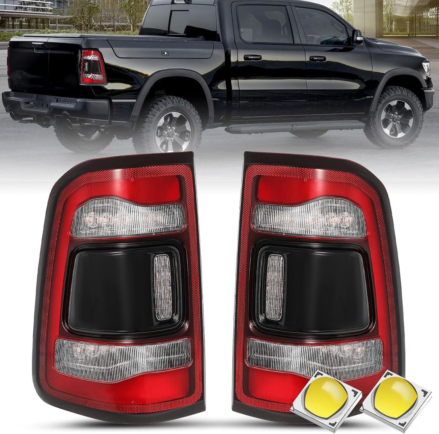 LED Tail Light Assembly Compatible with 2019-2024 Dodge Ram 1500 without Blind S