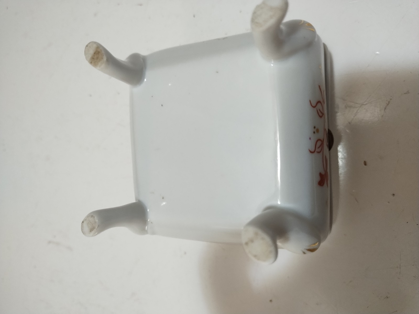 Four Legged Porcelain Hinged Square Trinket Box Floral Orange Whimsical Retro