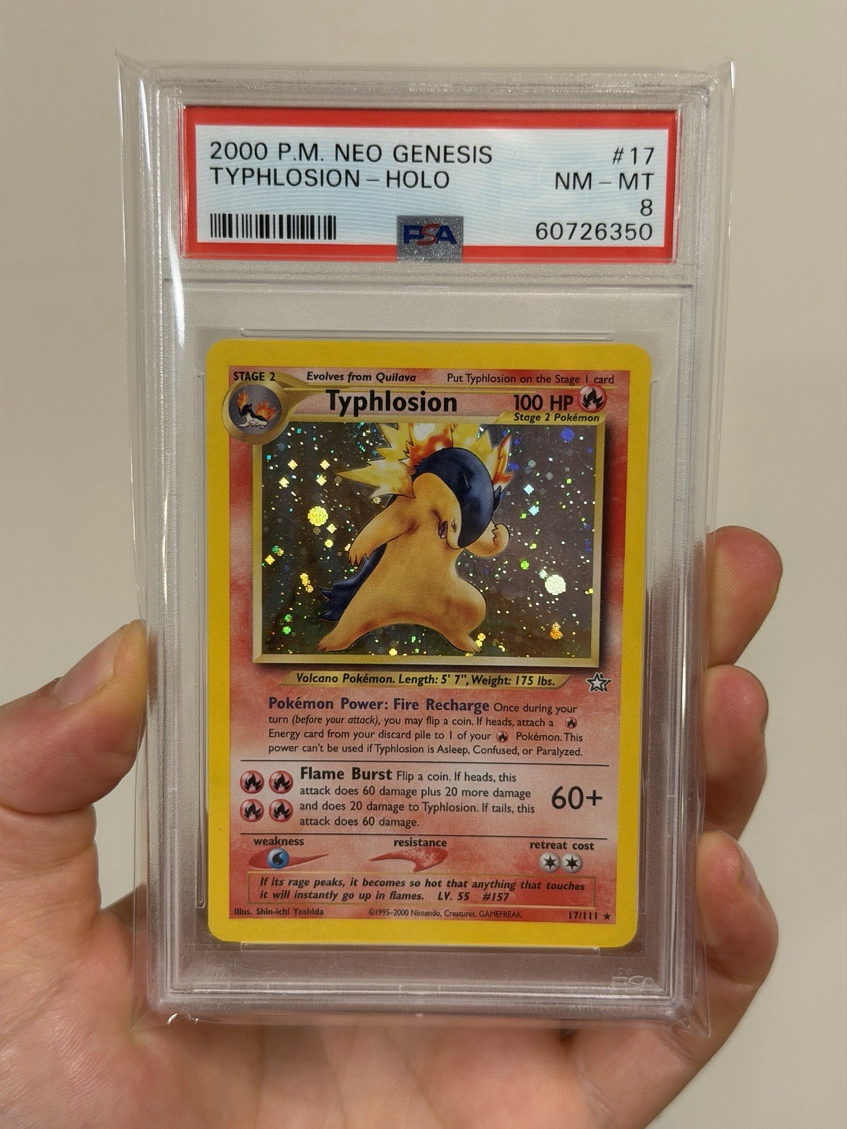 2000 Pokemon Typhlosion Neo Genesis Holo #17 PSA 8 swirl 🌀