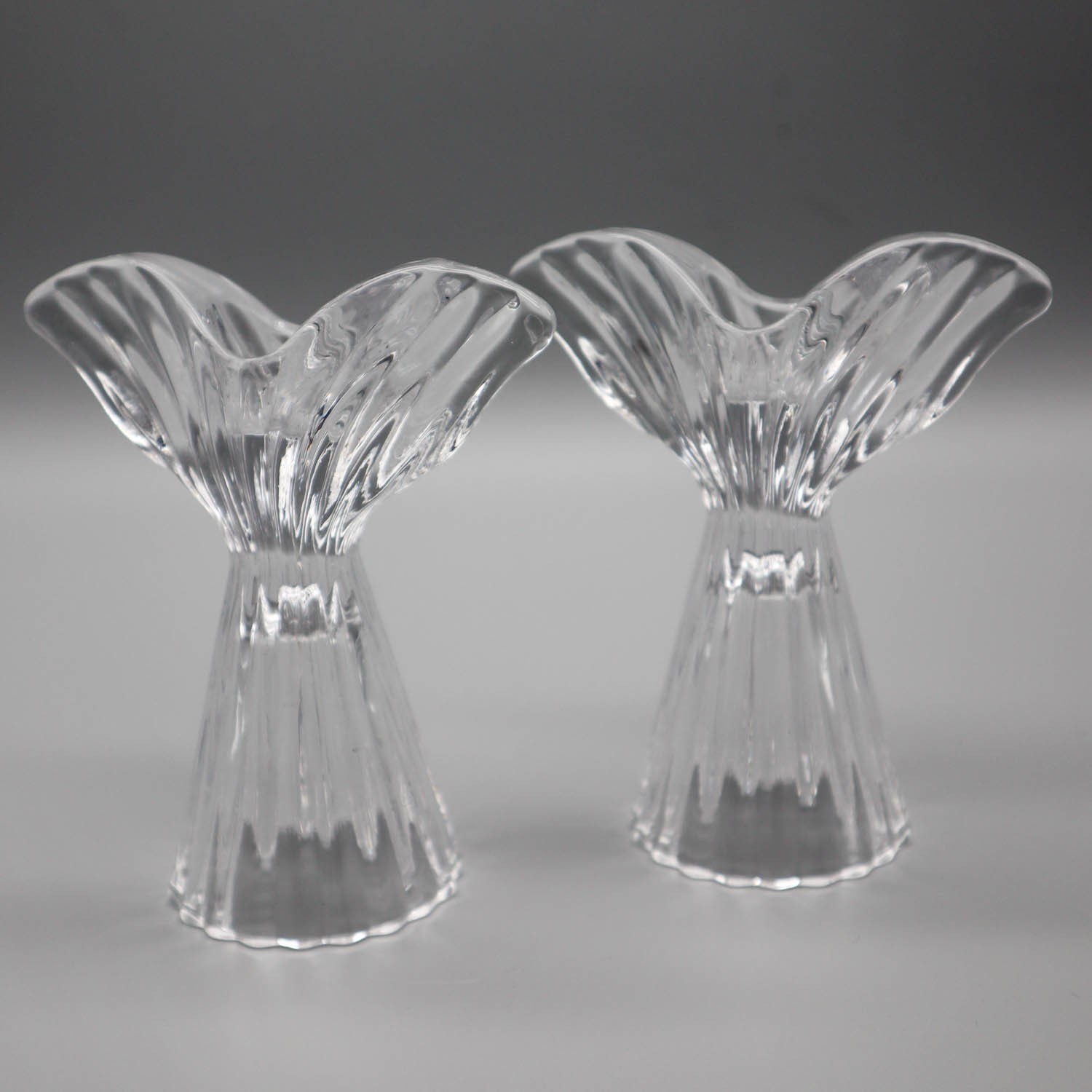 2 Glass Angel Wing Whale Tail Taper Candle Holders 5″H Christmas Nautical