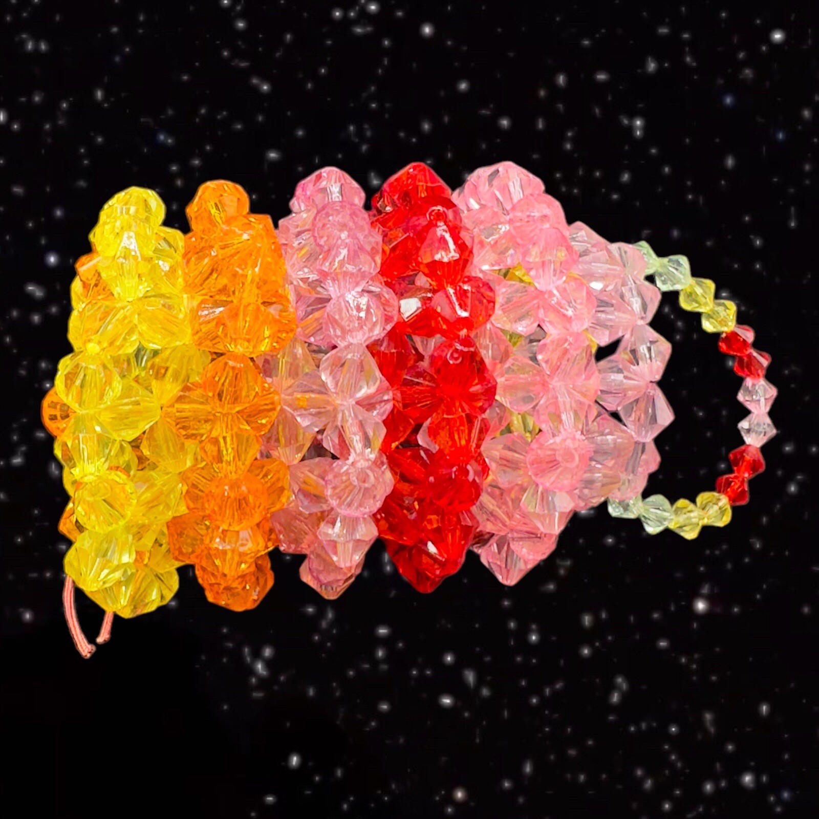 Multicolor Colorblock Large Beaded Decorative Basket with Handle 5.5”T 2”W