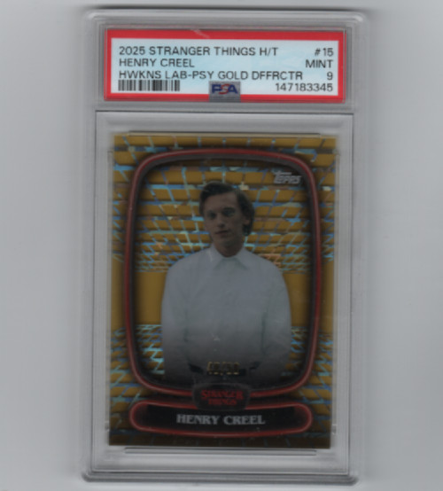 STRANGER THINGS HIGH-TEK HENRY CREEL “HAWKINS LAB” GOLD PARALLEL CARD PSA 9!!