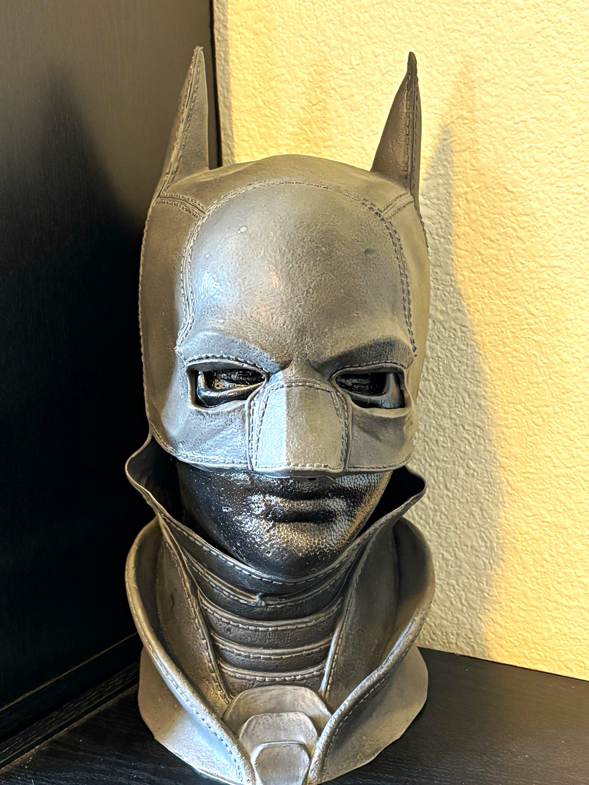 The Batman Wearable Replica Mask, Custom Weathering/Hand Made Display Stand