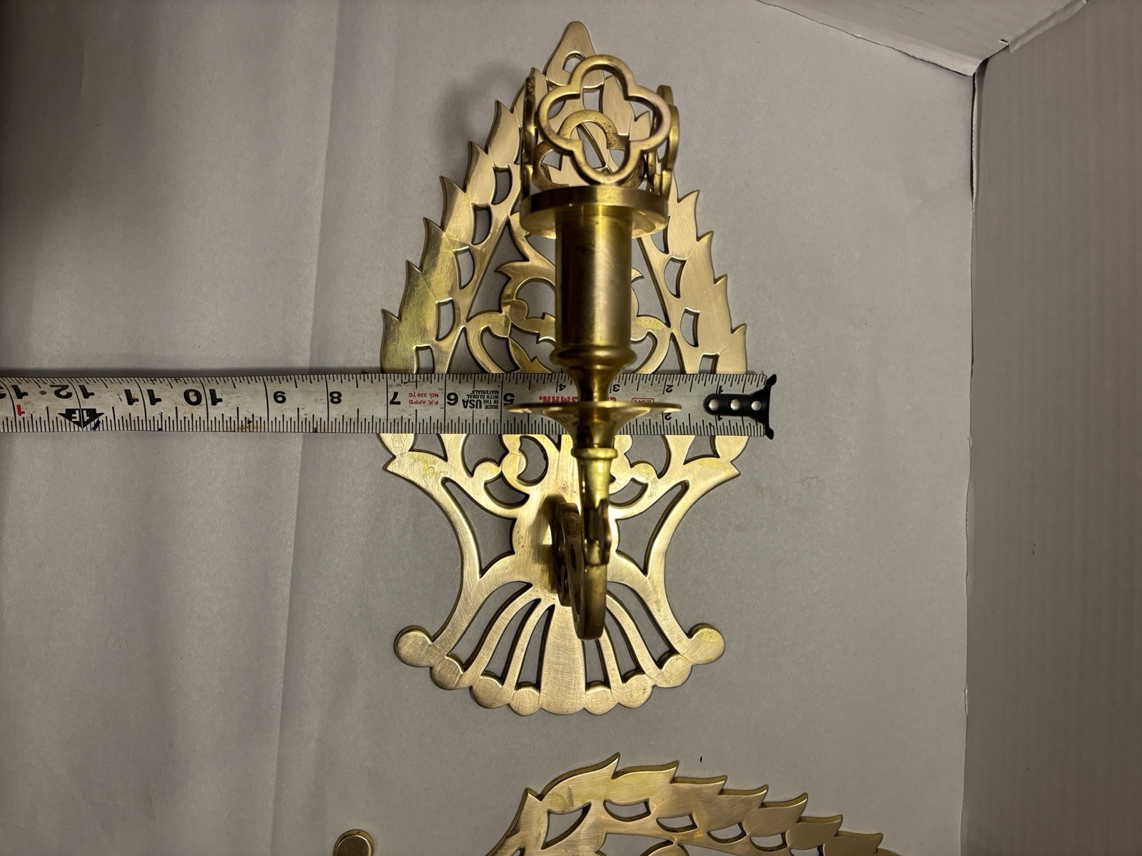 Vintage Baldwin Solid Polished Brass Gothic Candle Sconces Wall Decor Large