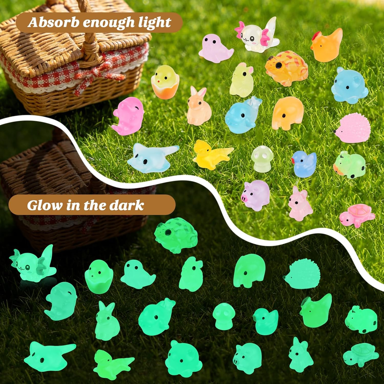 100Pcs Luminous Mini Resin Animals Bulk, 20 Styles Glow in the Dark Plastic Tiny