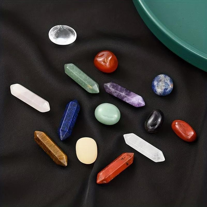 14pcs/box Natural Stone 7 Chakra Points Crystal Pillar Set Colorful Diy Necklace