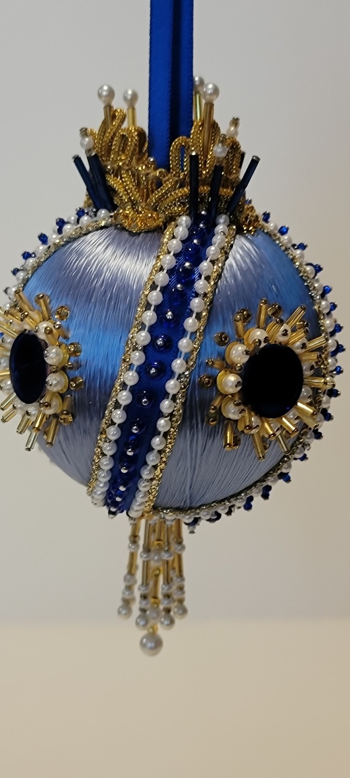 Beaded Satin Sequin Push Pin Ornament – Steward – blue Vintage Style