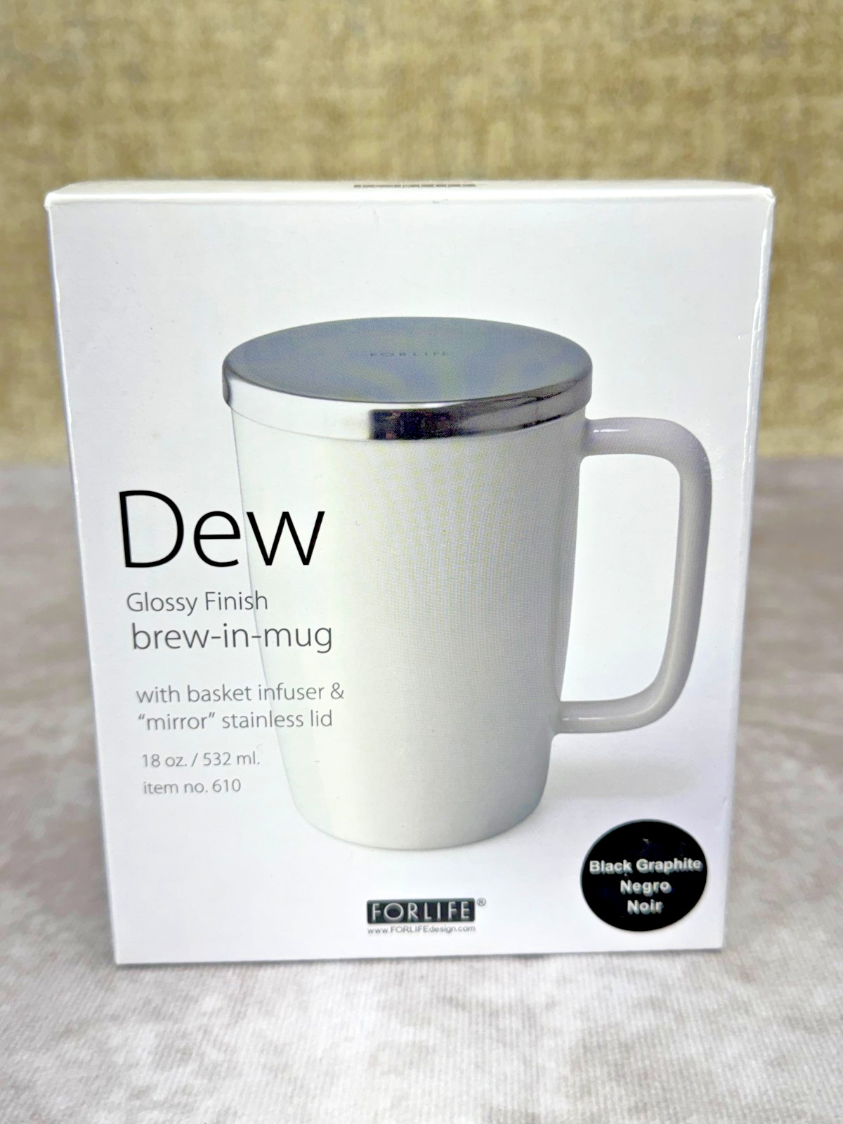FORLIFE Dew Brew In Mug 18oz BLACK Graphite Tea Infuser Mug 610-BKG New