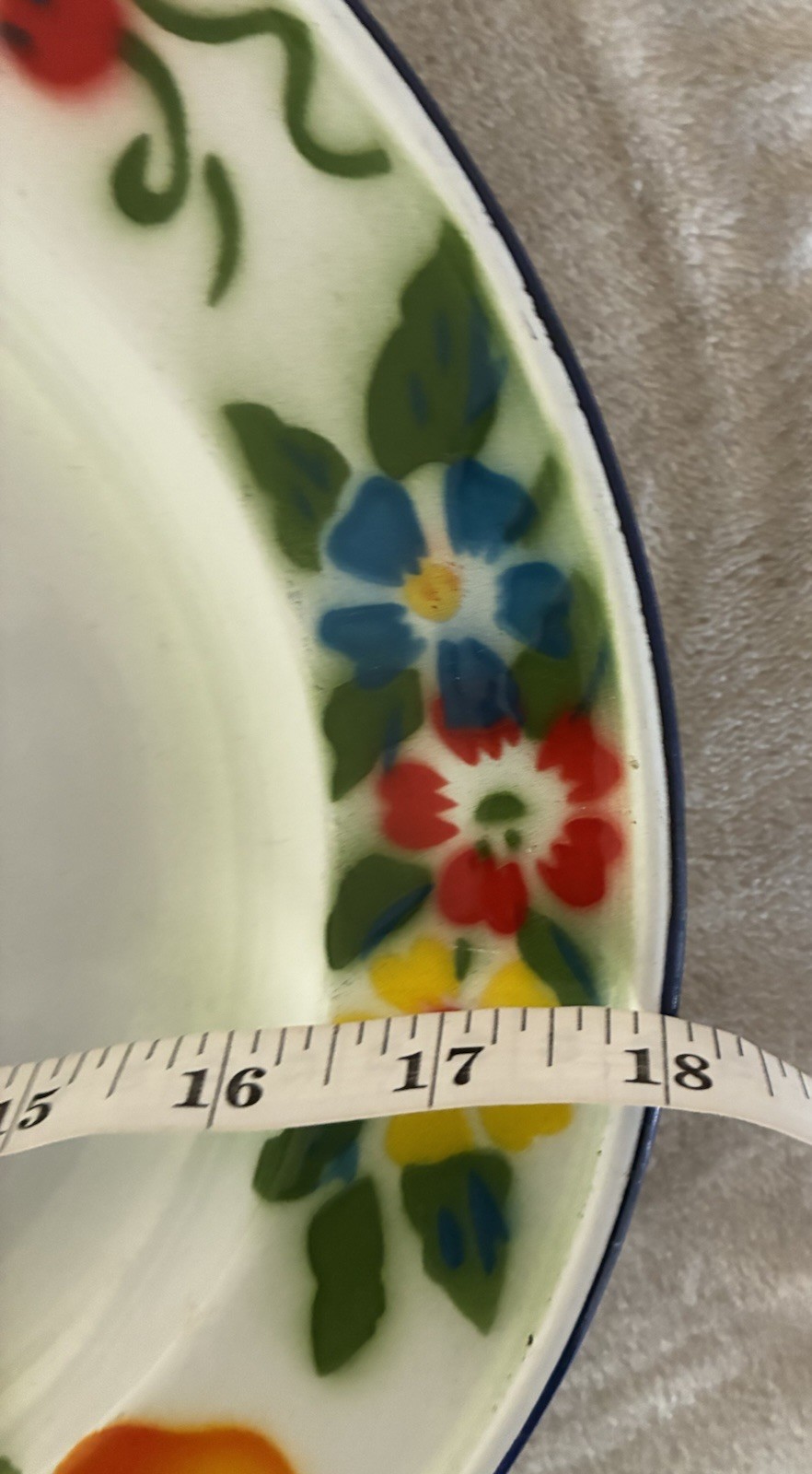 Enamelware Fruit Flowers Oval Serving Tray Approx. 18×14” Platter Colorful Vtg