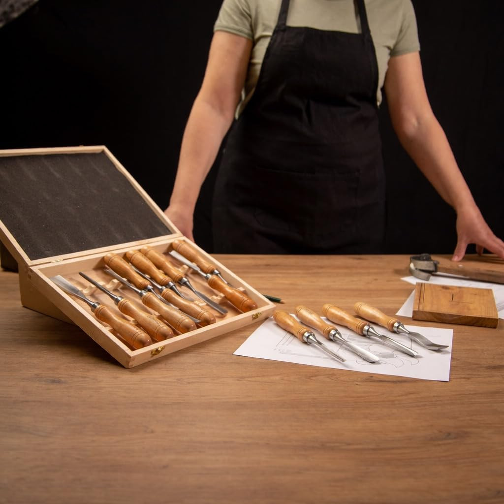 12-Pieces Wood Carving Tools Set – Professional Carving Chisel with Razor Sharp