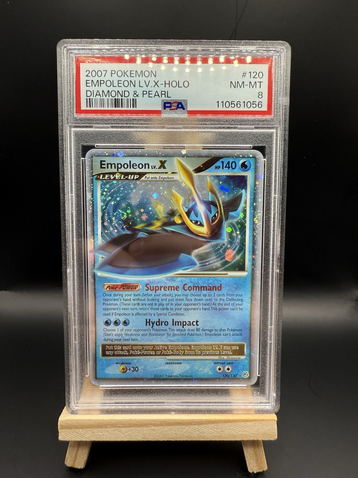 PSA 8 EMPOLEON LV.X 120/130 | D&P Base Holo Graded Pokemon Card Swirl 🌀
