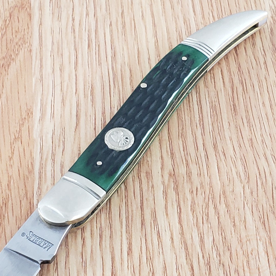 Marbles Large Toothpick Folding Knife Stainless Steel Blade Green Jigged Bone