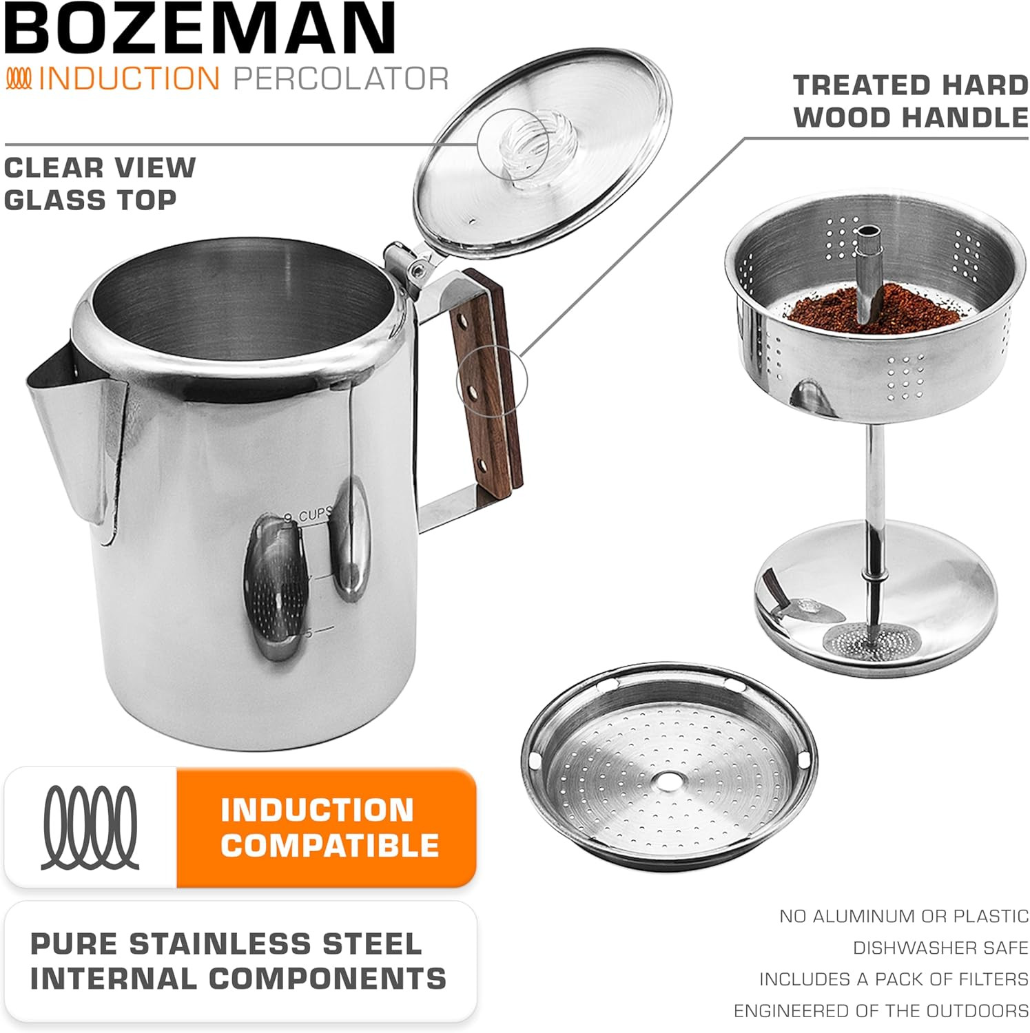 Bozeman Induction Coffee Maker — Percolator Coffee Pot, Coffee Percolator – B…