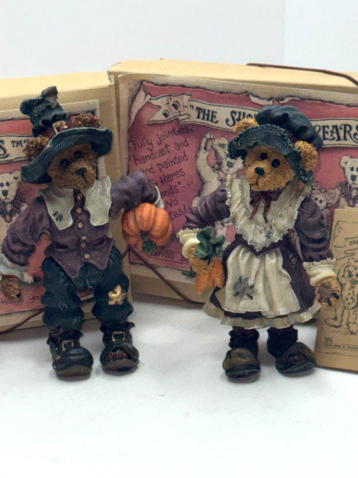 2 Set Thanksgiving Moveable Boyds Shoe Box Bears Gobble & Virgina Ginny Grizberg