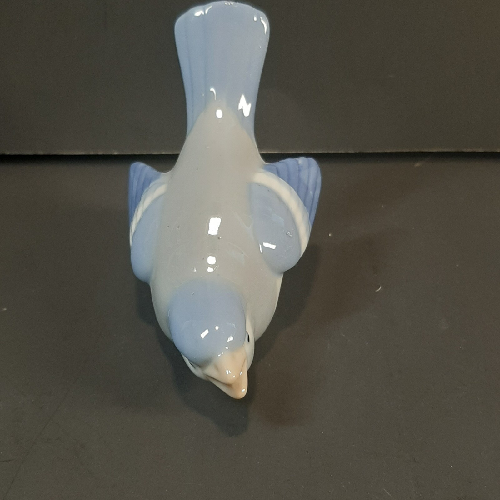 Vintage Porcelain Blue Gray White Bird Figurine Small Songbird Unmarked Figurine