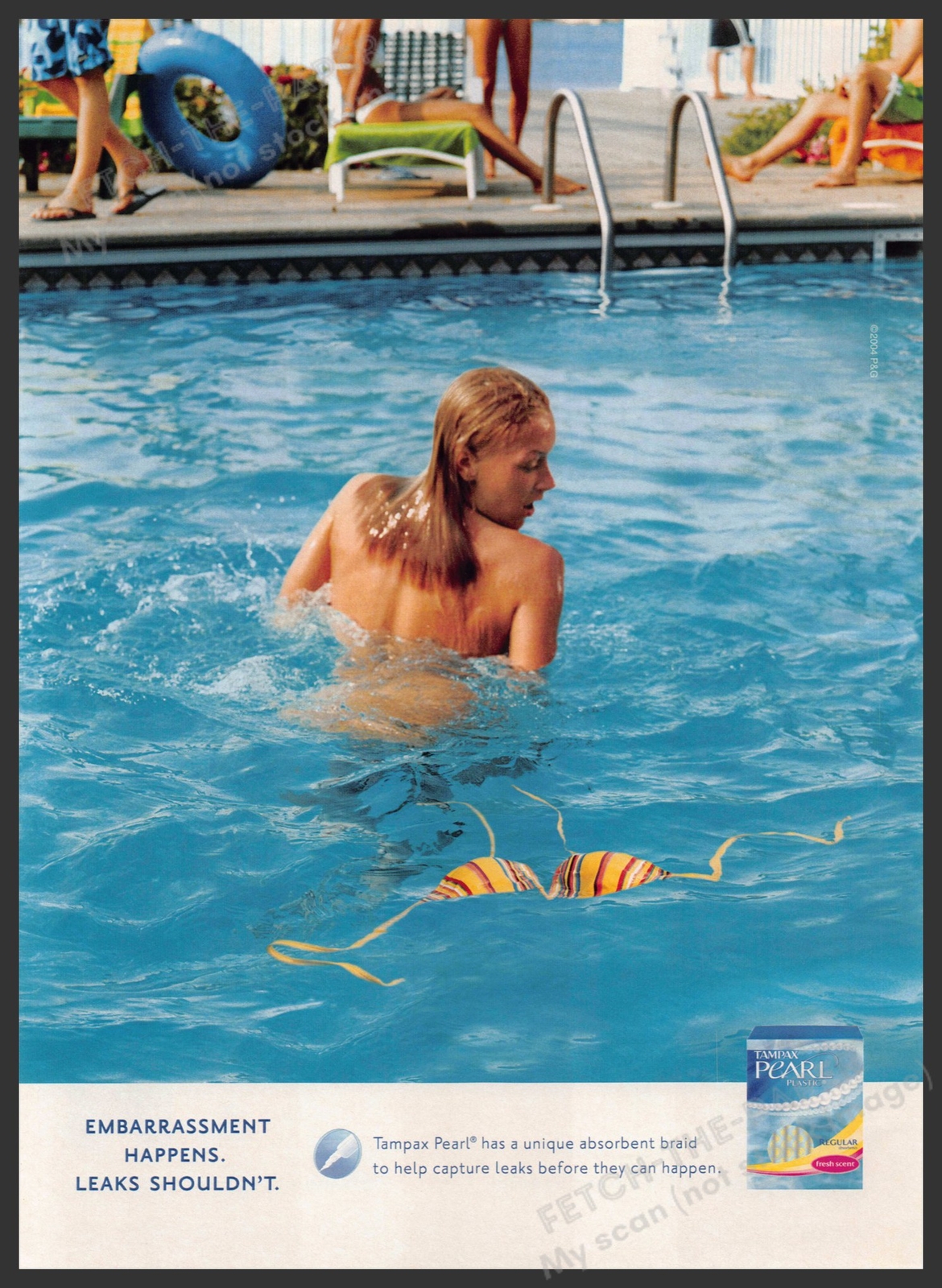 Tampax 2000s Print Advertisement 2005 Lost Bikini Top Pool Embarrassment Happens