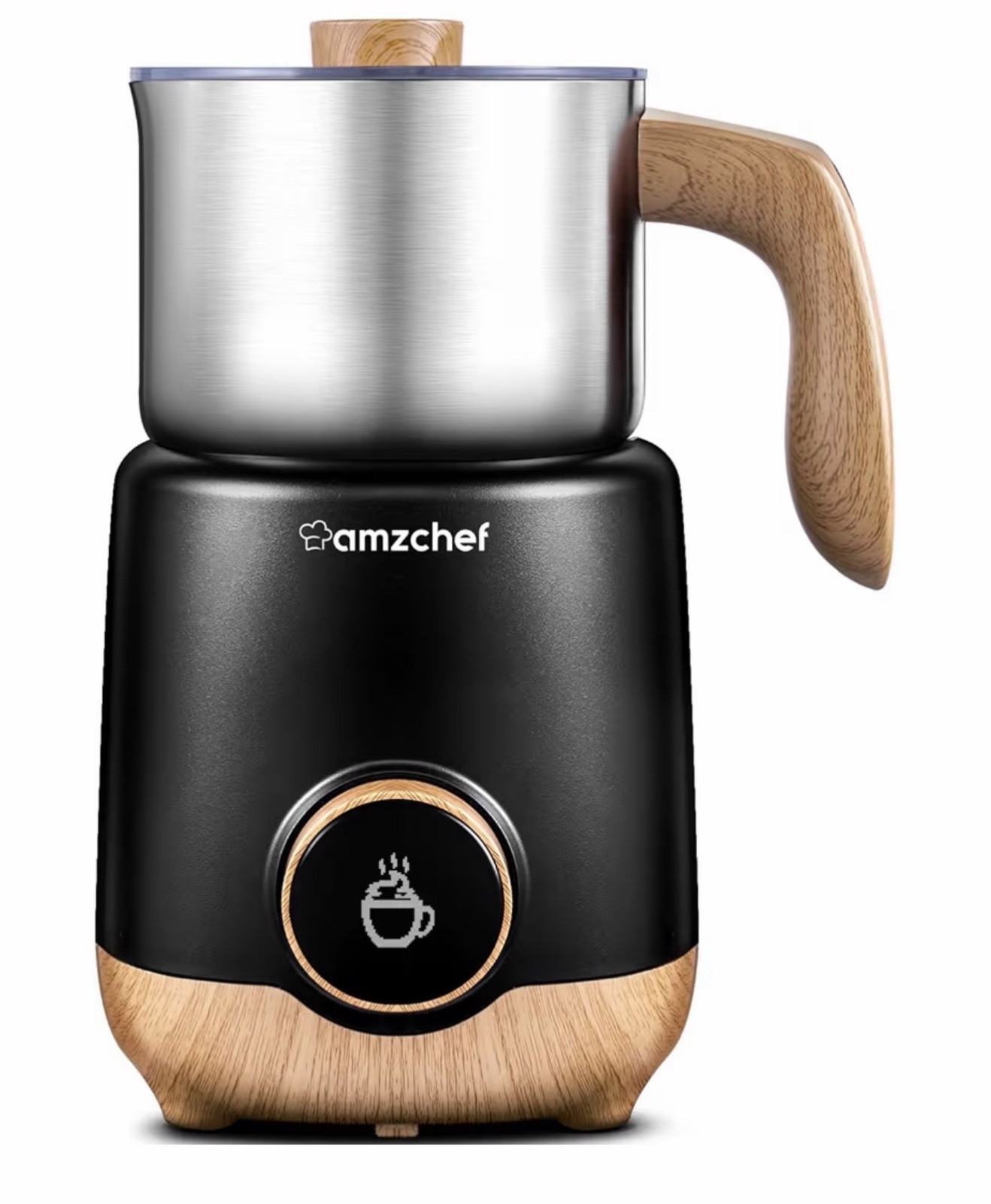 AMZCHEF 8-IN-1 Milk Frother and Steamer 550 Watts, 21 oz Split Stainless Stee…