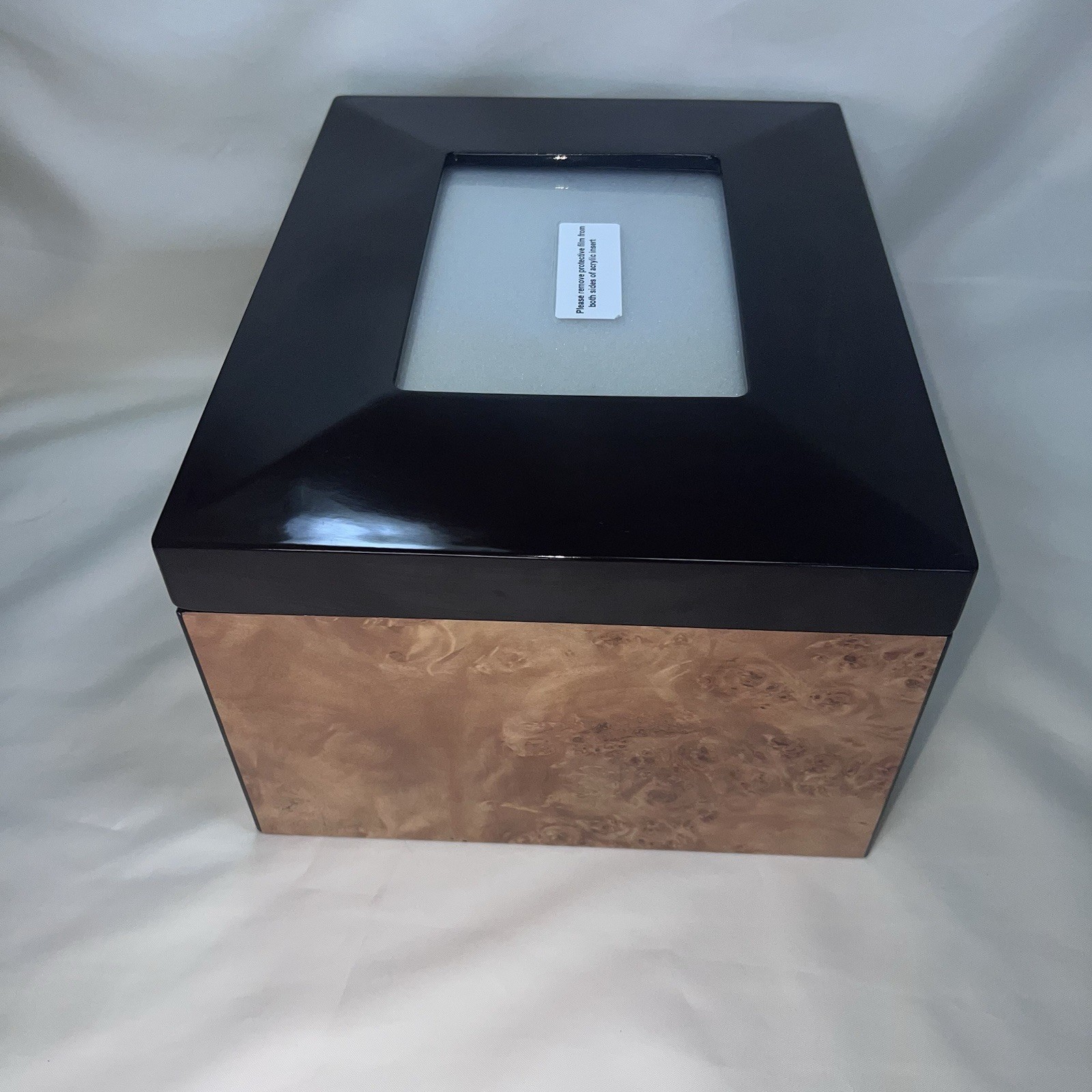 Lacquered Burl Walnut Veneer High Gloss Finish Memorial Keepsake Box