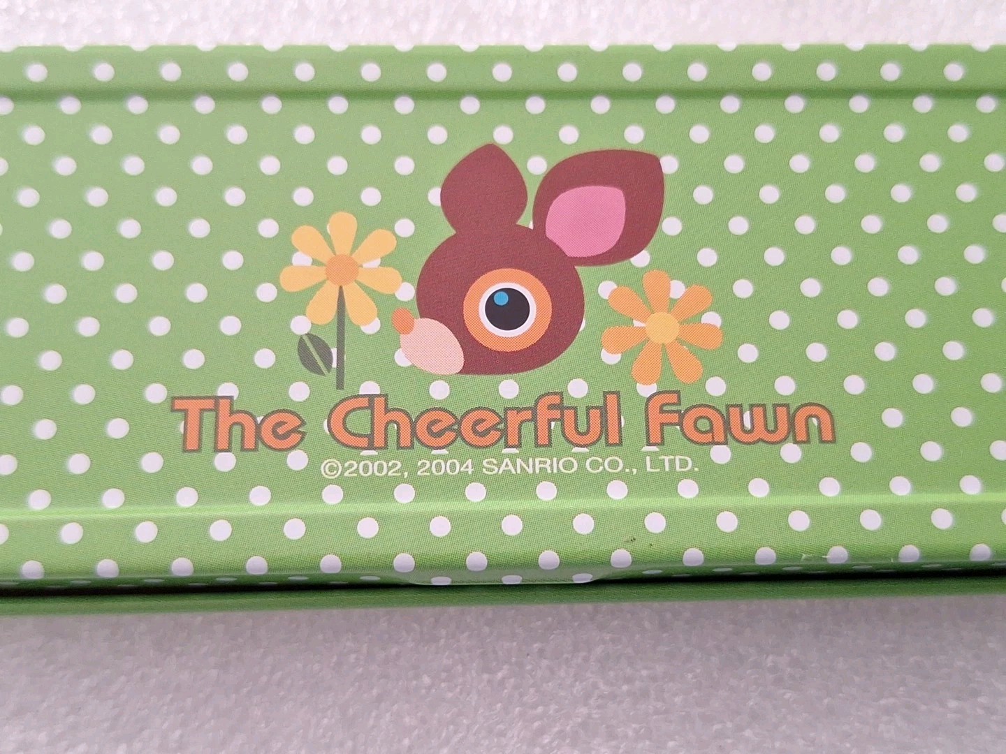 Rare 2004 Sanrio DEERY LOU Tin Box Green Polka Dots Orange Inside 🍊