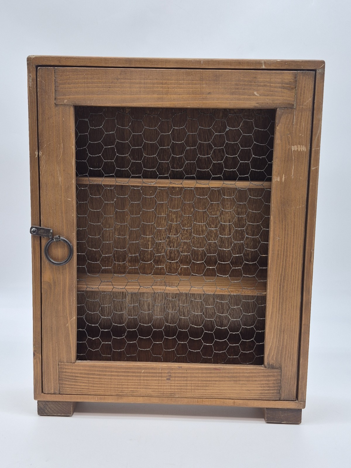 Vintage Wood Chicken Wire Shelf Cabinet Wall Hanging Or Free Standing 15×12