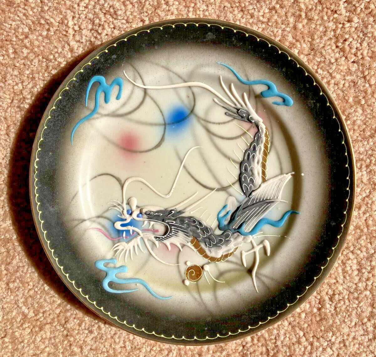 REDUCED!!! Vintage Black 7 1/8 inch Moriage Dragonware Plate CDGC