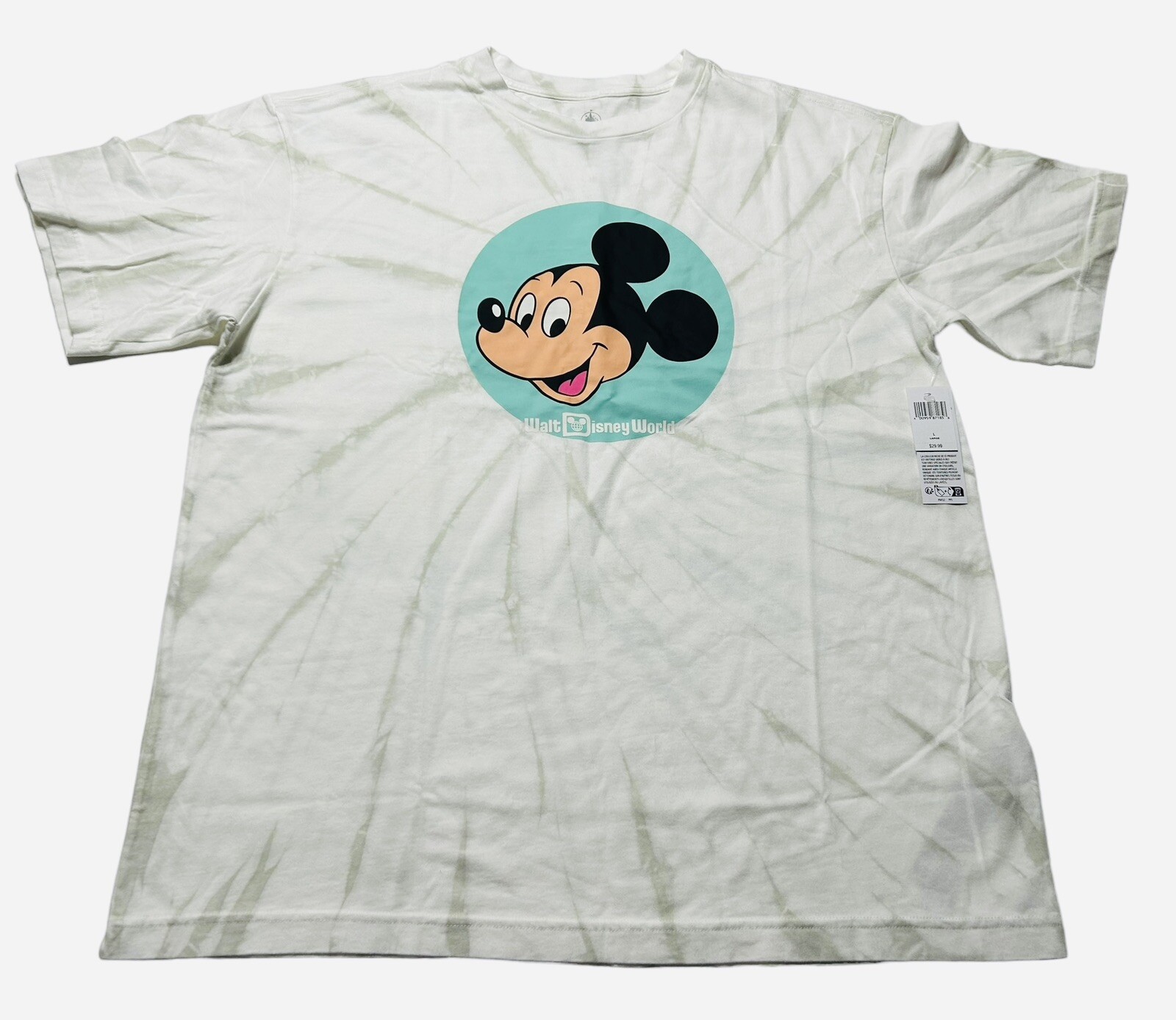 NEW Disney Parks Mickey Mouse Cartoon Grey Tie Dye T-shirt Adult Unisex Large LG