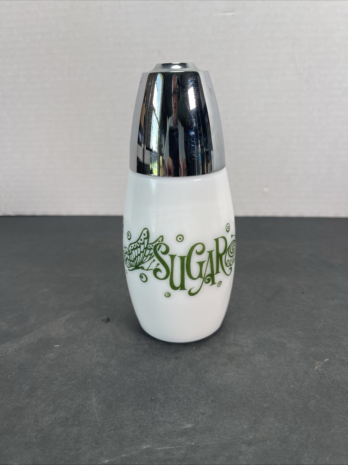 Gemco Sugar Dispenser Avocado Green “Butterfly Garden” Graphic Pattern