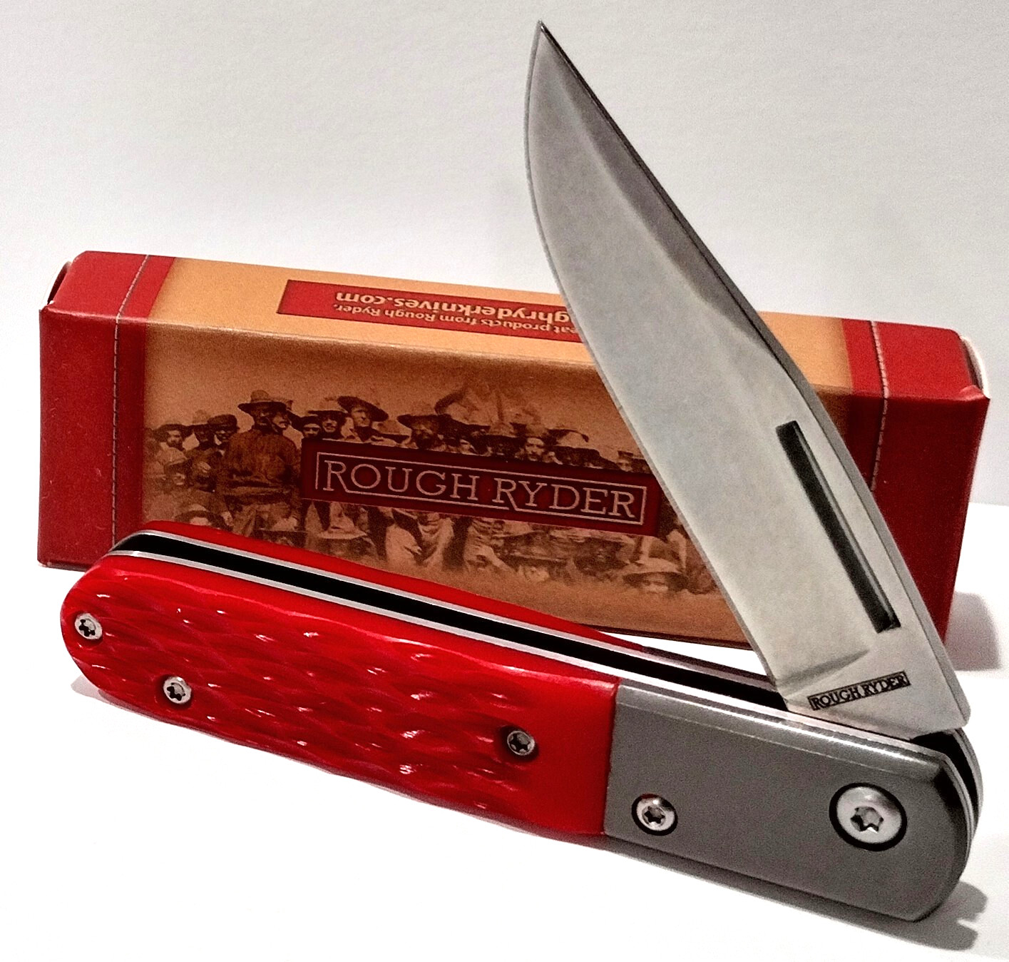 Rough Ryder Red Jigged Bone Barlow Clip Point Blade Folding Pocket Knife RR2612