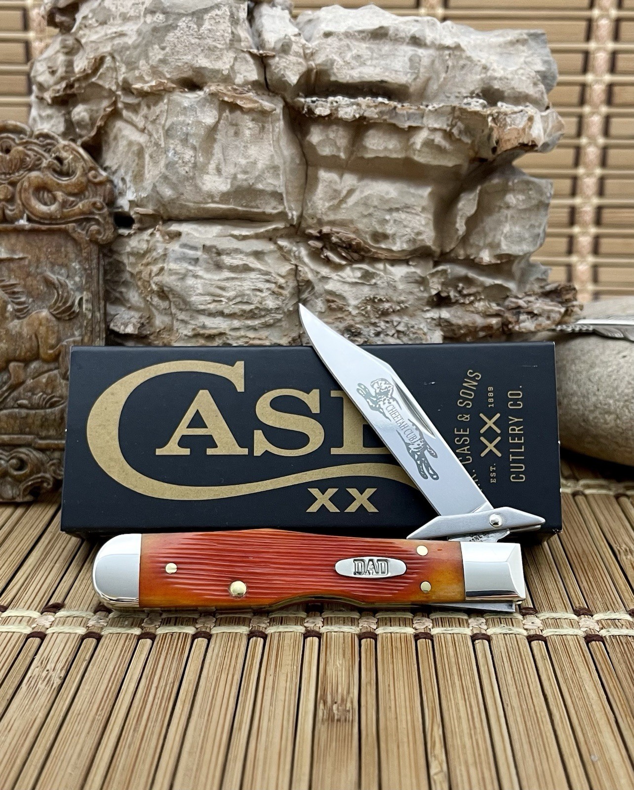 Case XX USA 2026 Barnboard Tequila Sunrise DAD 13363 Cheetah Cub Pocket Knife