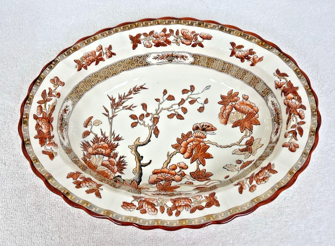 Vintage Spode Copeland India Tree Scalloped Edge Oval Serving Bowl 10 1/4″ Long