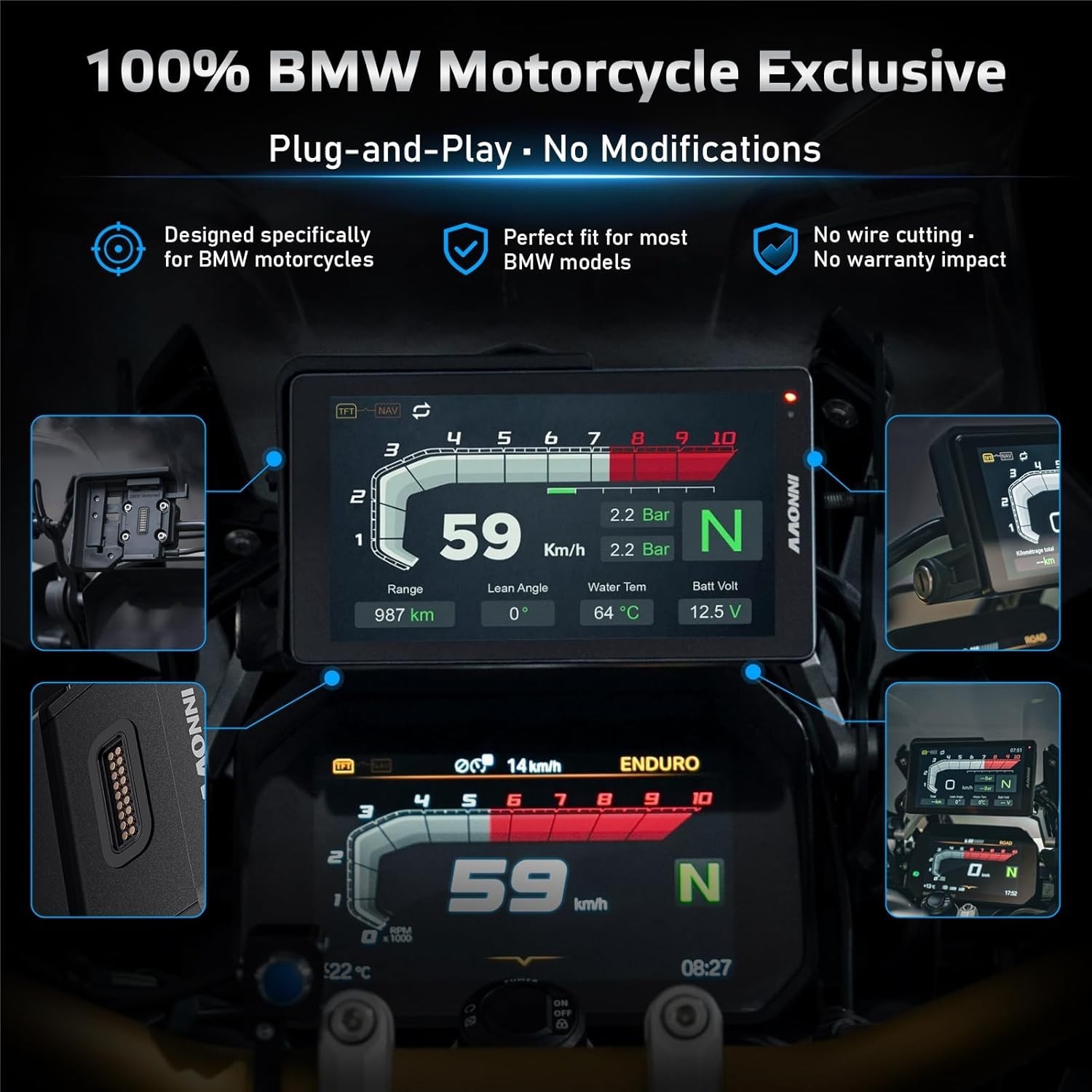 N2 for BMW Motorcycle Wireless CarPlay & Android Auto, 6.5″ Touch Screen, Works
