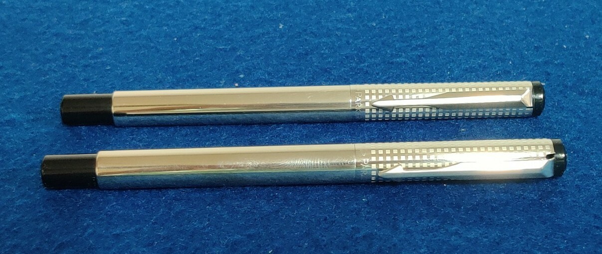 2 Parker Vector Fountain Pen Shiny Stainless Steel Chiseled Medium Pt New