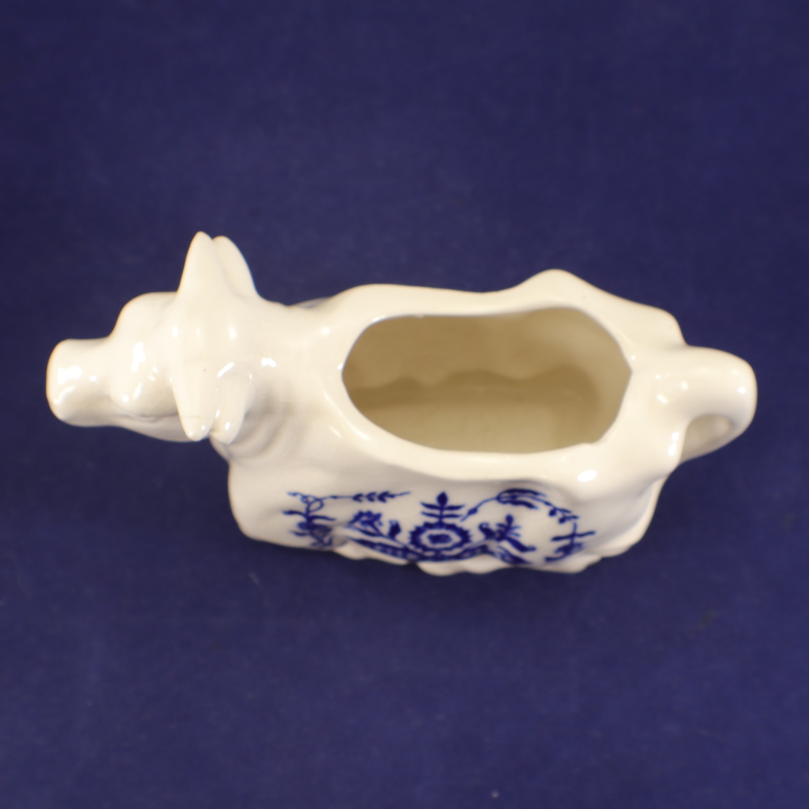 Delft Style CREAMER COW Shape Laying Cobalt Blue Hand Painted Whimsical Vintage