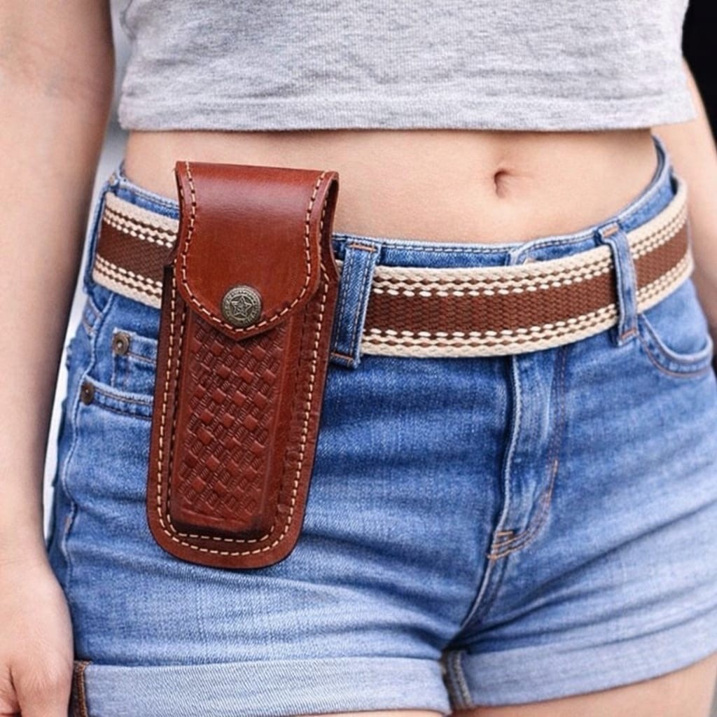 5″ Dark Brown Leather Sheath for Buck 110 Pocket Folding Knife Pouch Cover Case