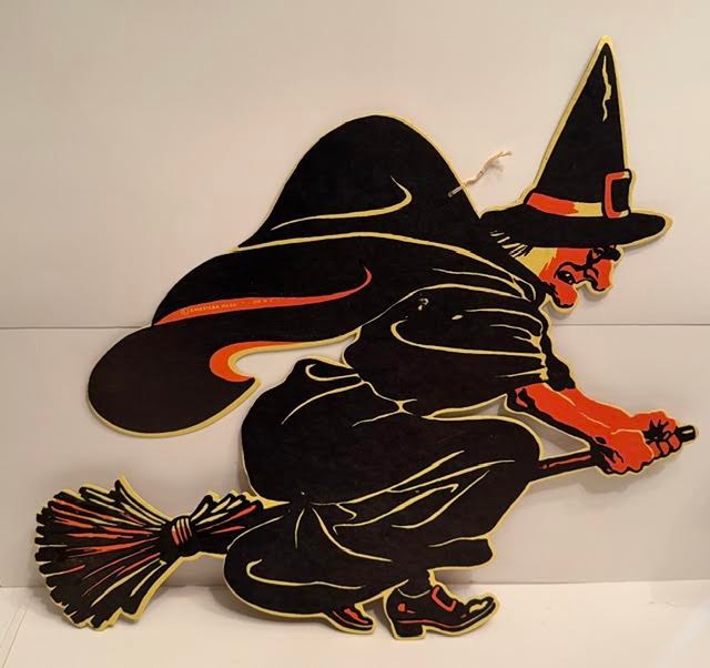 Vintage Large American Merri-Lei Witch Halloween Die Cut Decoration 20″ x 17″