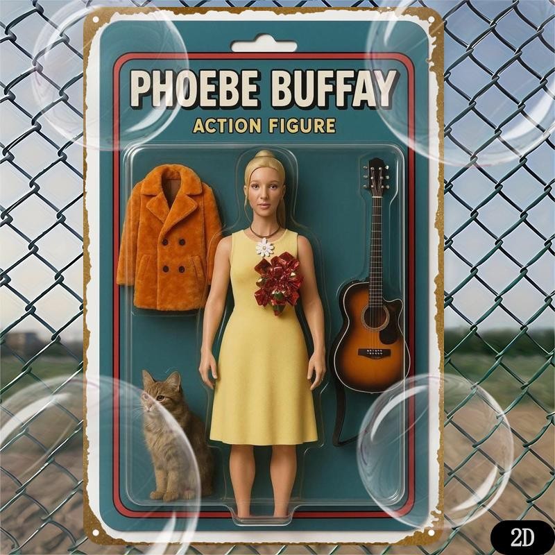 Classic Phoebe Buffay Action Figure with Guitar and Tin Metal Signs Home Décor