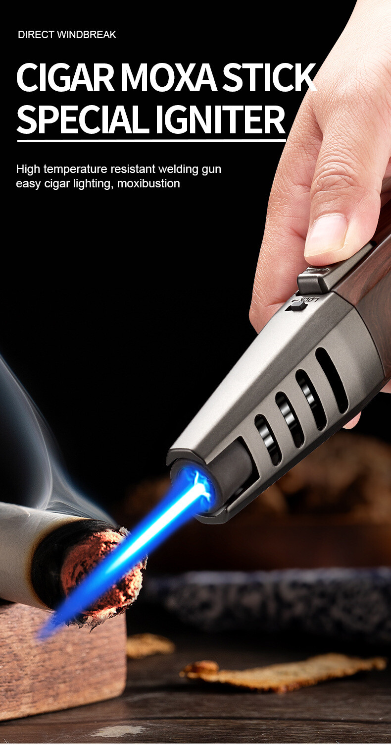 Windproof Straight Torch Blue Flame Lighter Brightfire Butane Torch Light