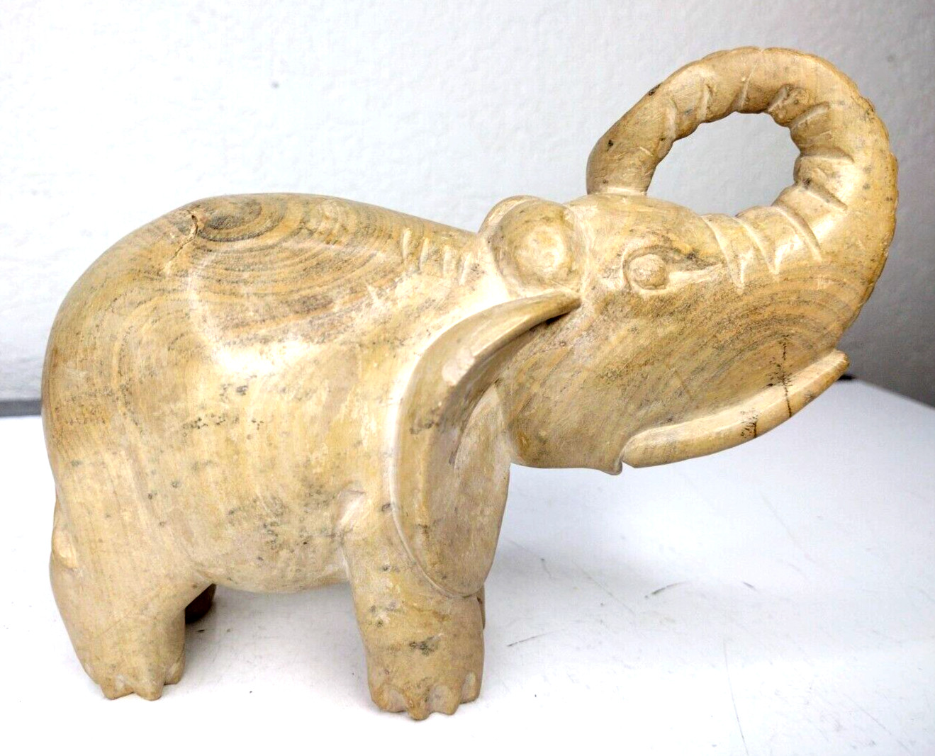 Vintage Petrified Stone Asian Elephant Sculpture Hand Carved 6″ Folk Art 1978