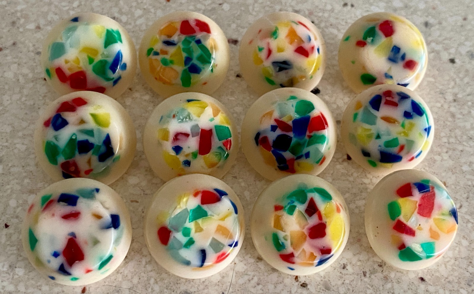 Lot of 12 Vintage Confetti Multi Color Buttons Self Shank Dome Sewing