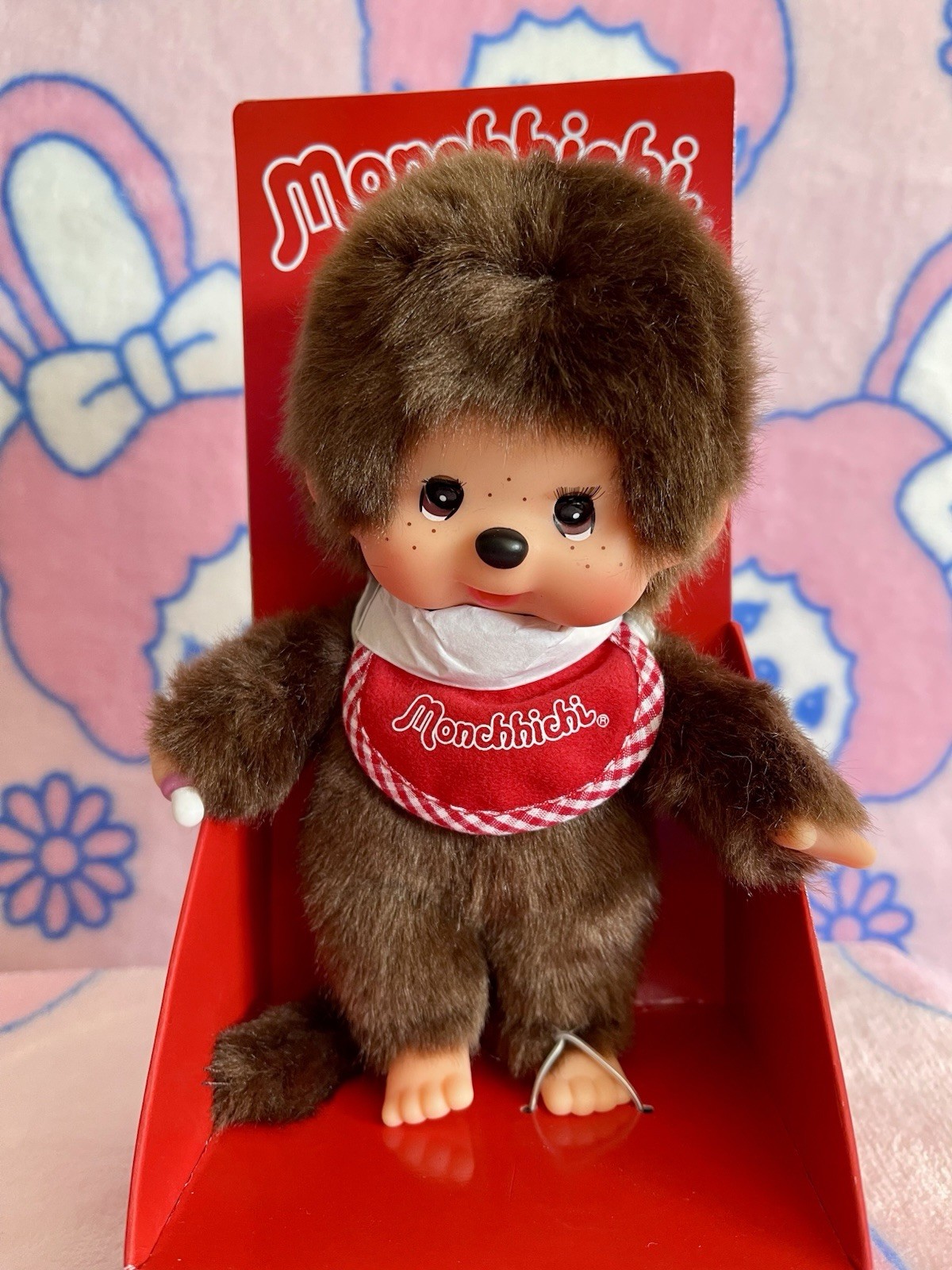 Sekiguchi Monchhichi Classic Boy w/Rolling Eyes & Red bib – 6″ Plush – NEW!!!